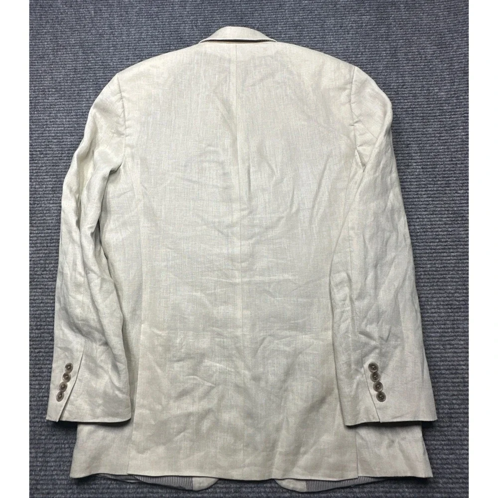 Calvin Klein Sport Coat Mens 41L Beige 100% Linen Two-Button Blazer